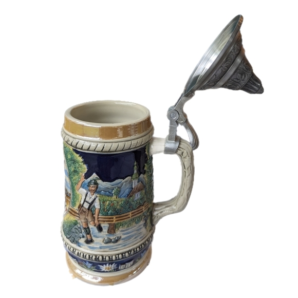 VINTAGE German Beer Stein with Lid, Ceramic Mug, Nature Scene - Picture 6 of 9